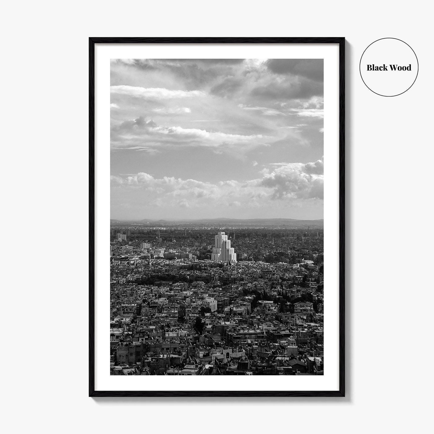 Damascus Skyline Black and White Fine Art Photo Print, Mount Qasioun View, Syria Poster