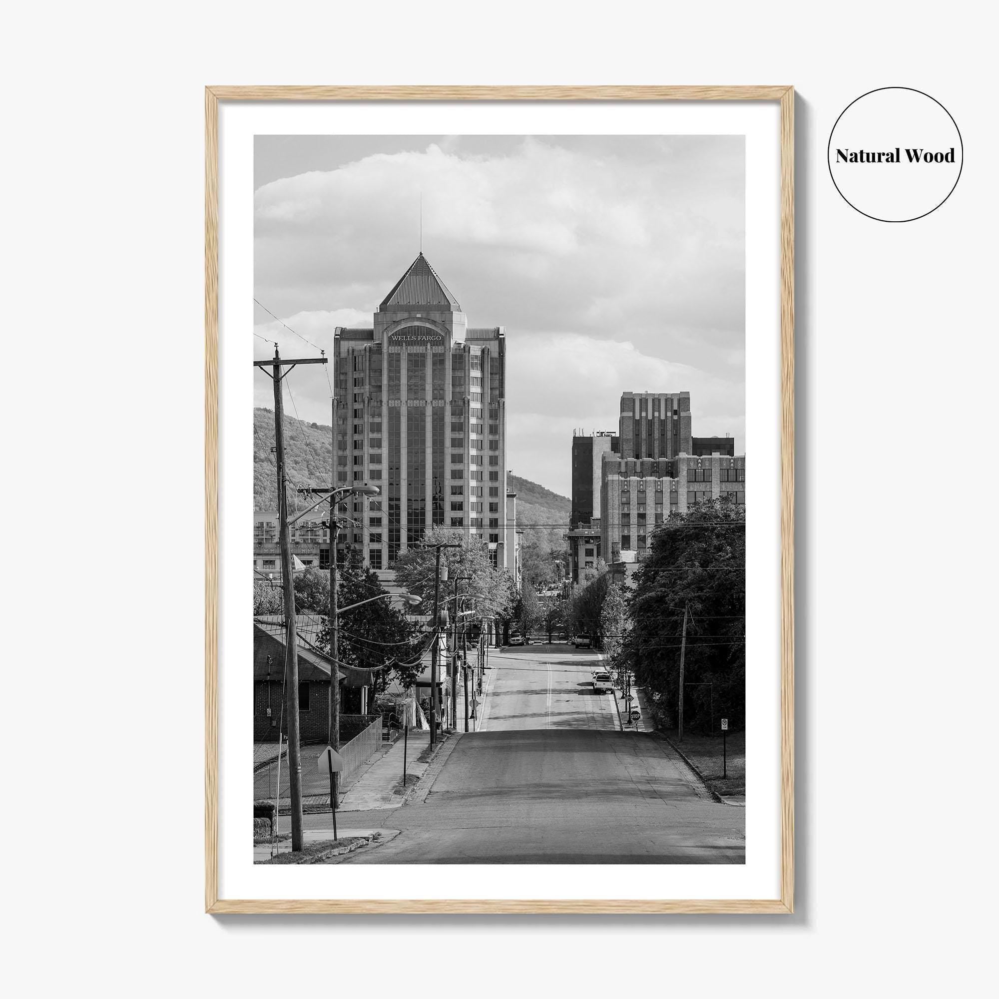 Roanoke Skyline Black and White Fine Art Photo Print, Jefferson Street, Virginia, Wall Decor