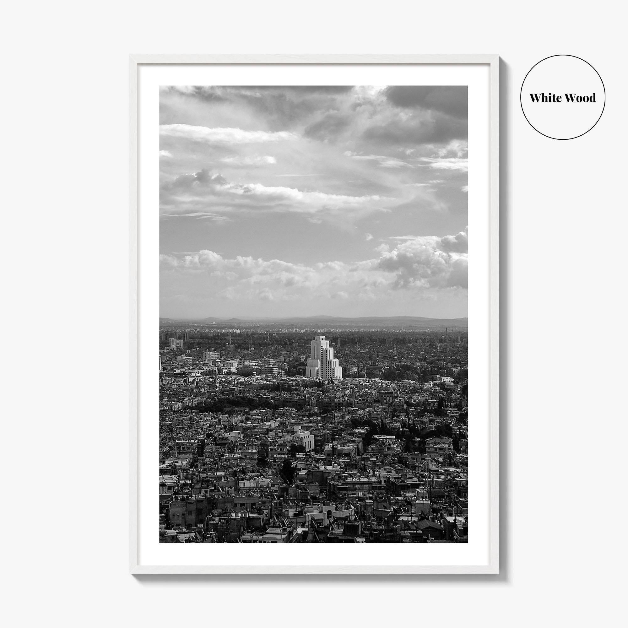 Damascus Skyline Black and White Fine Art Photo Print, Mount Qasioun View, Syria Poster