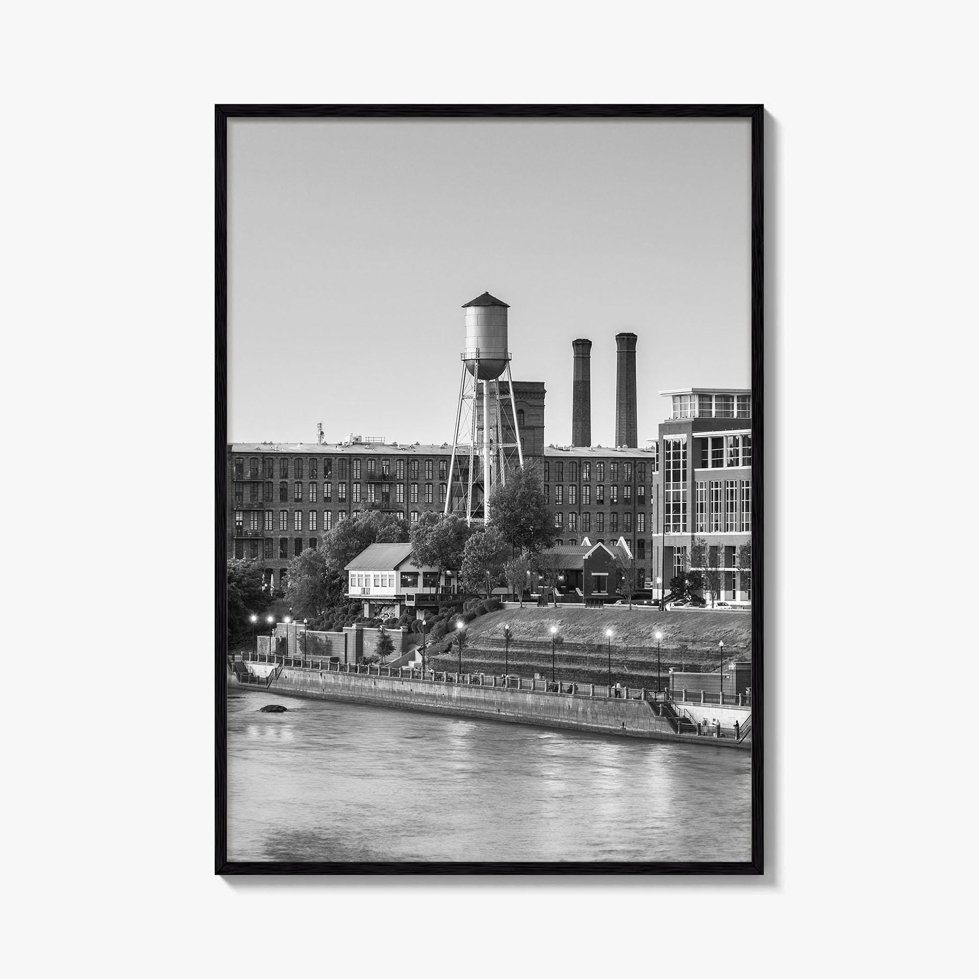 Columbus Georgia Skyline Black and White Fine Art Photo Print, Downtown Chattahoochee River Poster