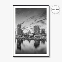 Milwaukee Skyline Black and White Fine Art Photo Print, Wisconsin, USA, Lake Michigan, Poster