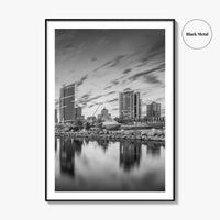 Milwaukee Skyline Black and White Fine Art Photo Print, Wisconsin, USA, Lake Michigan, Poster