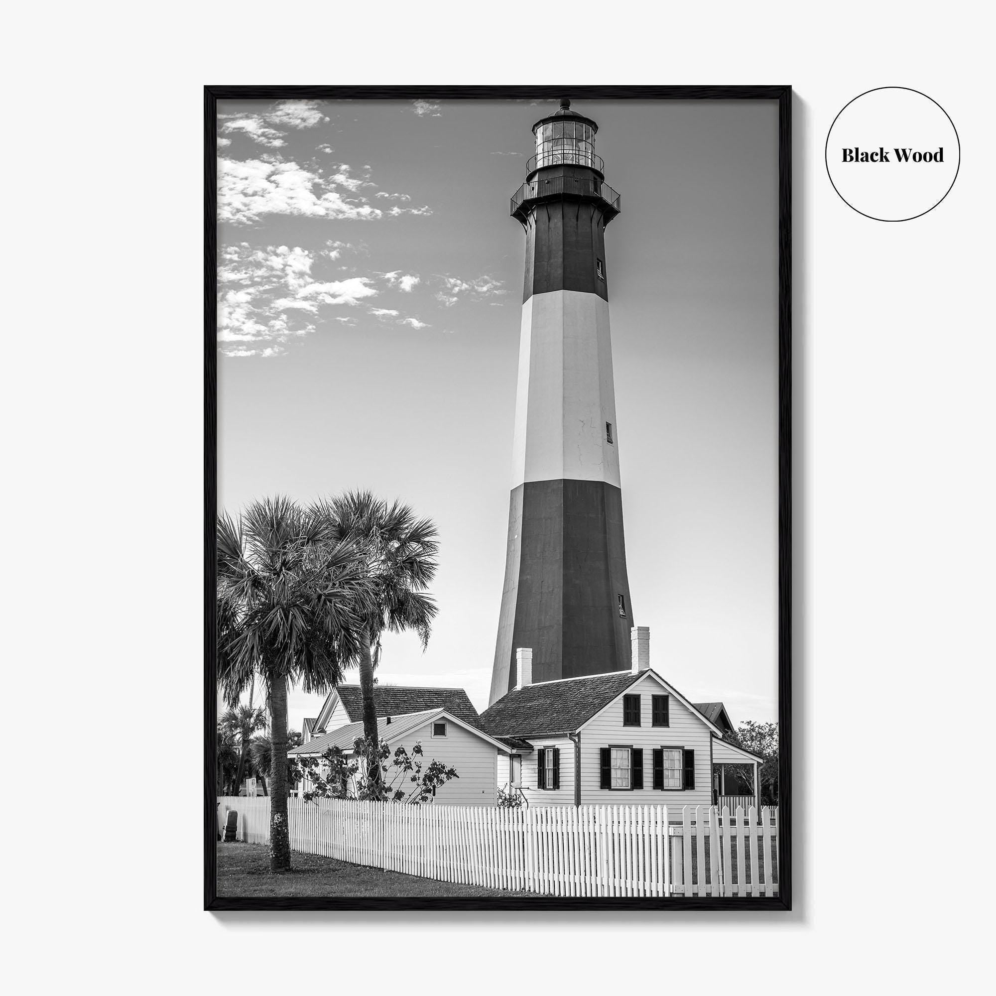 Tybee Island Black and White Fine Art Photo Print, Lighthouse, Georgia, USA Wall Poster