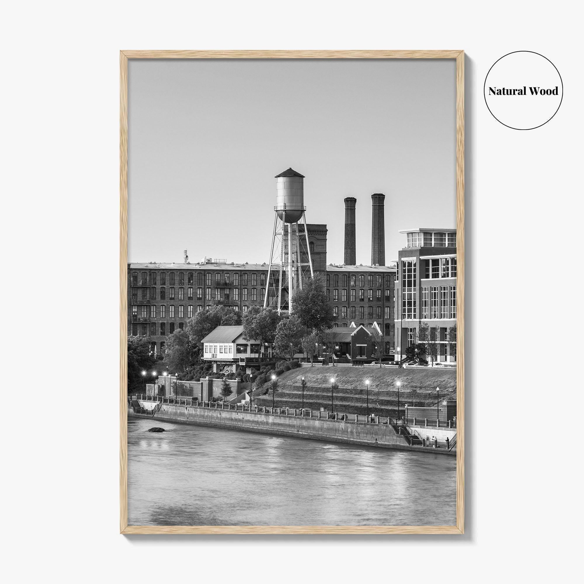 Columbus Georgia Skyline Black and White Fine Art Photo Print, Downtown Chattahoochee River Poster