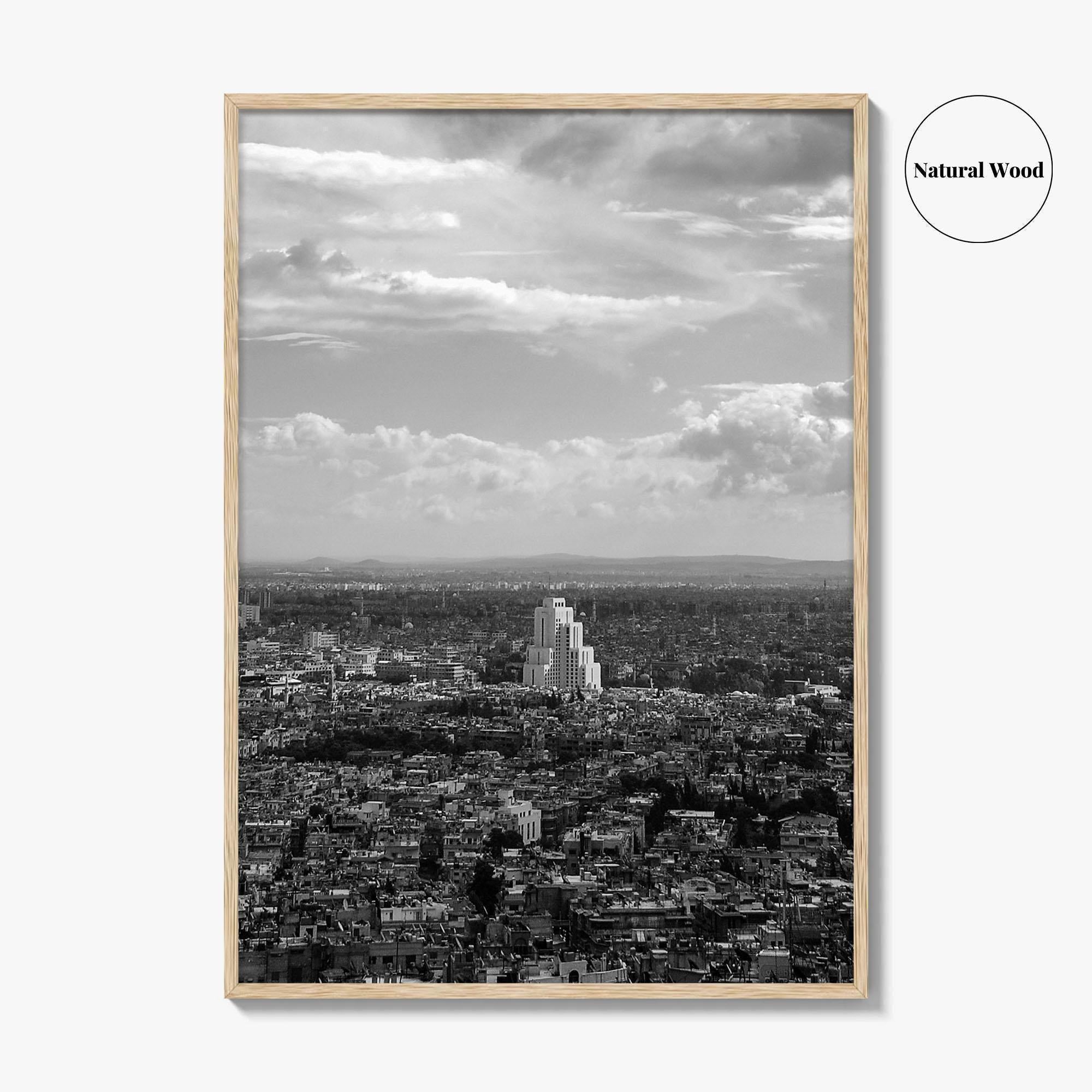 Damascus Skyline Black and White Fine Art Photo Print, Mount Qasioun View, Syria Poster