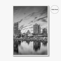 Milwaukee Skyline Black and White Fine Art Photo Print, Wisconsin, USA, Lake Michigan, Poster