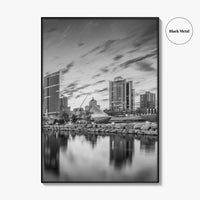 Milwaukee Skyline Black and White Fine Art Photo Print, Wisconsin, USA, Lake Michigan, Poster