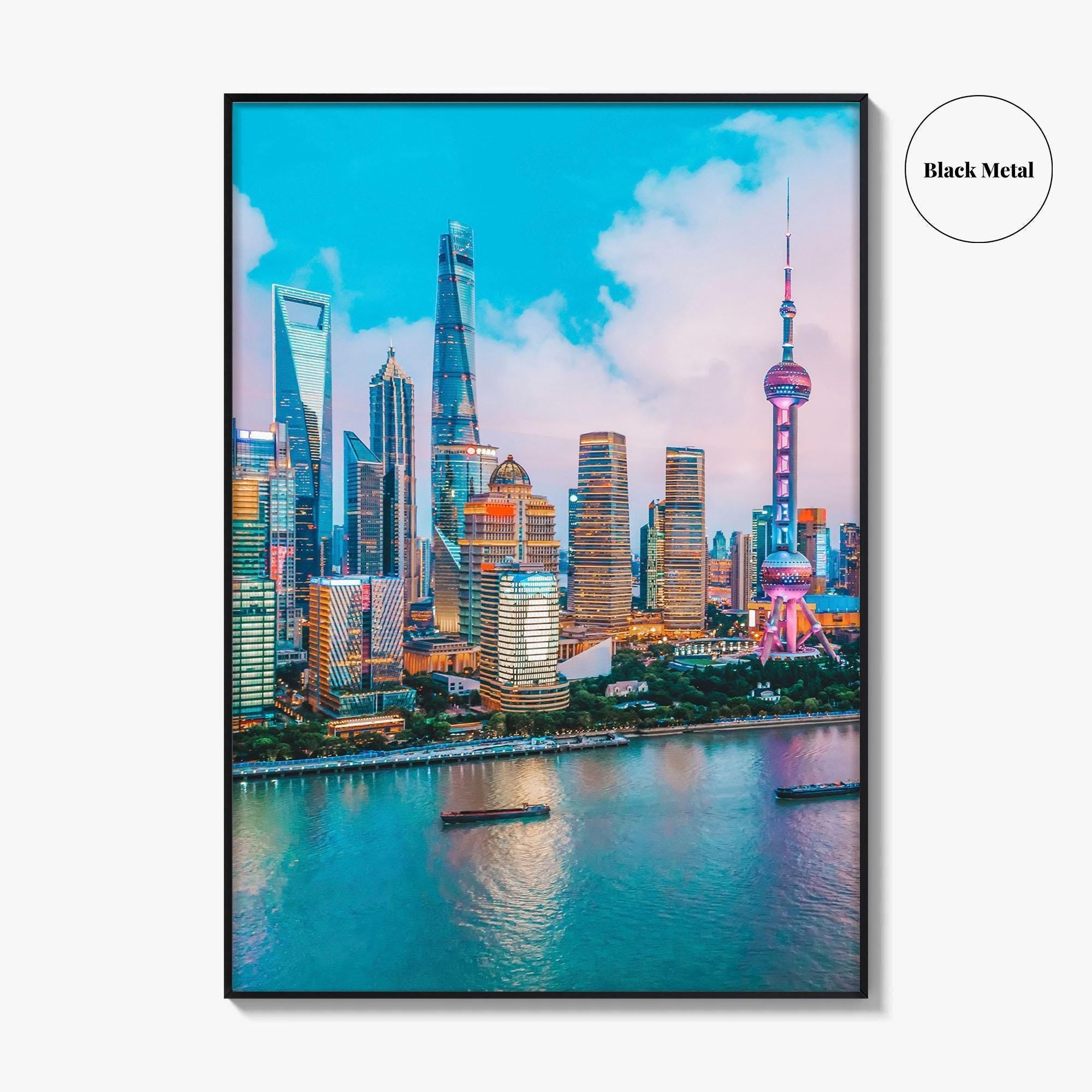 Shanghai Skyline Fine Art Photo Print, Pudong, Aerial Night, China Wall Decor Poster