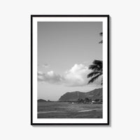 Oahu Black and White Fine Art Photo Print, Hawaii Coast Palm Trees, Wall Poster