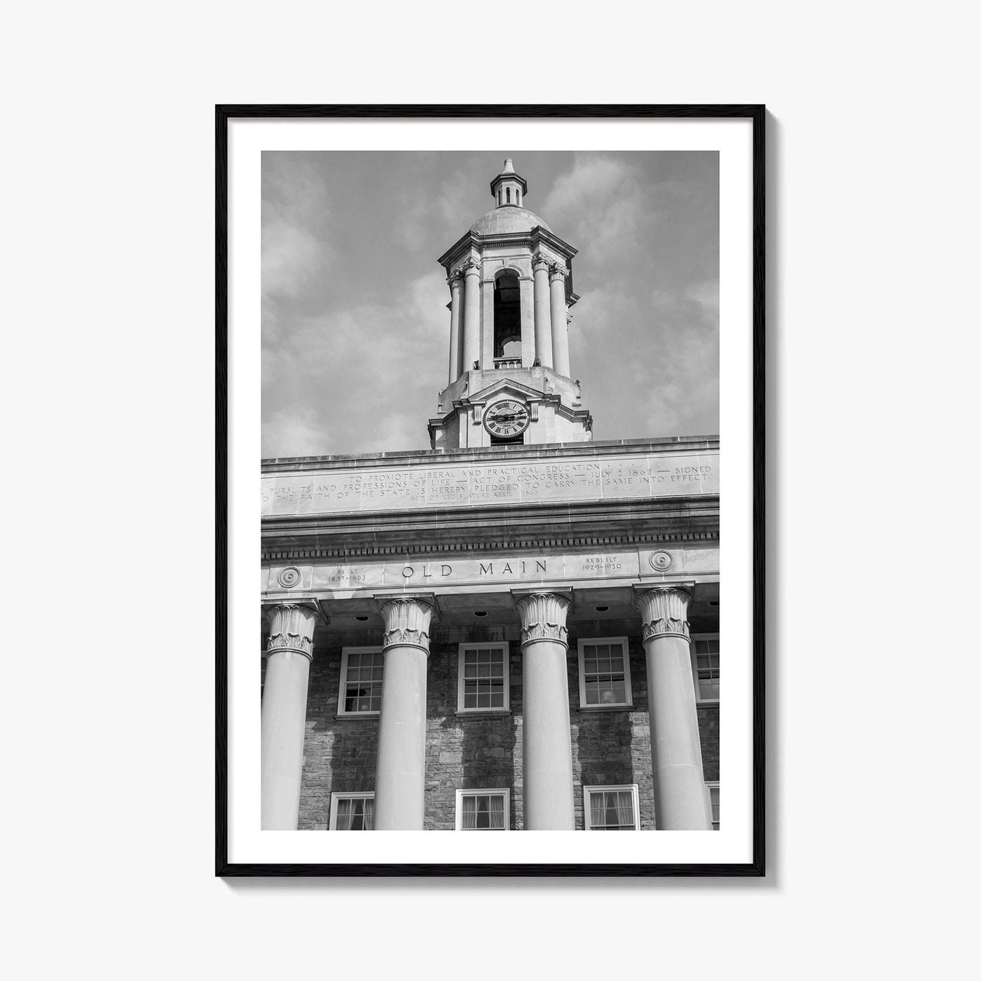 State College Black and White Fine Art Photo Print, Old Main University Park Poster