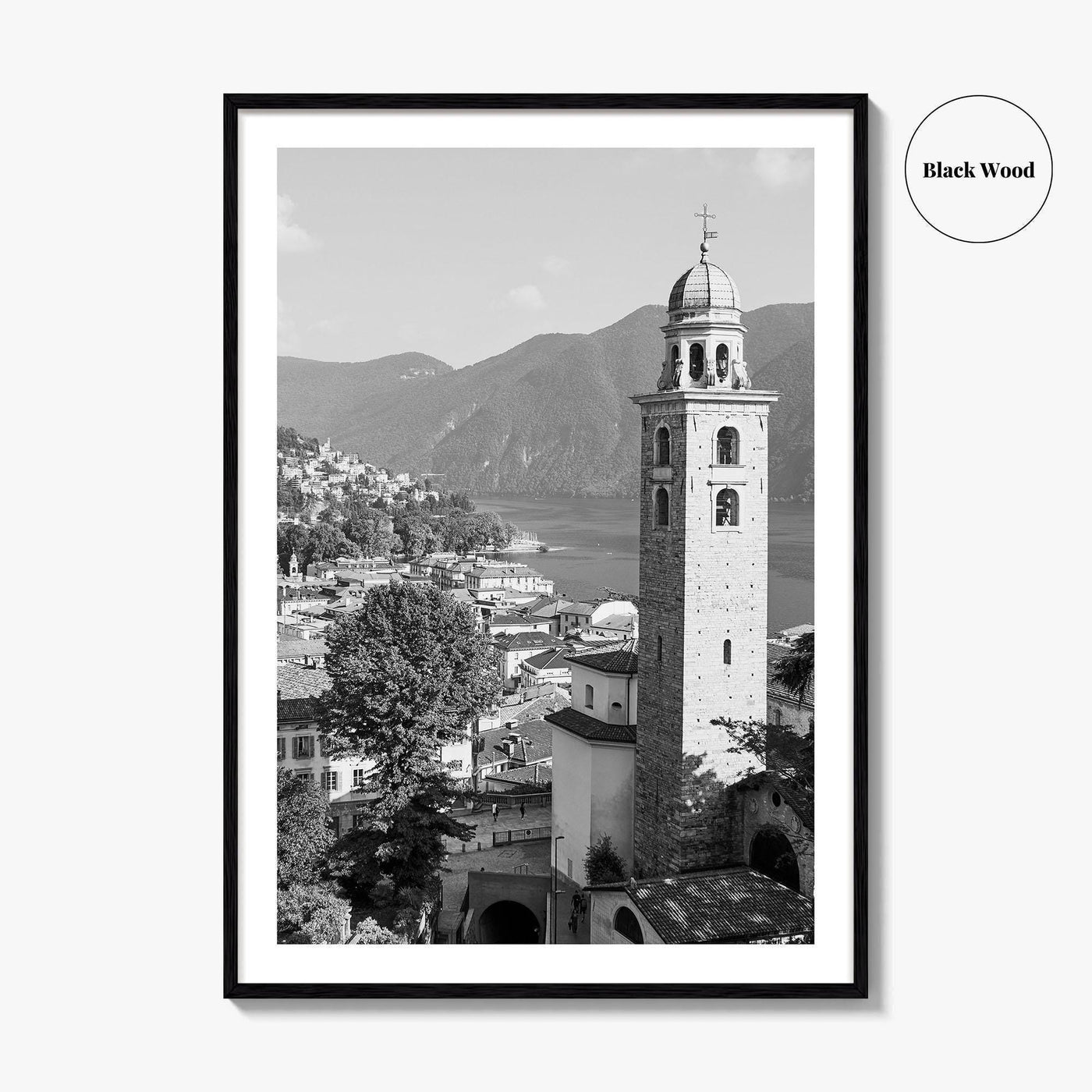 Lugano Black and White Fine Art Photo Print, Old Town, Ticino, Switzerland, Wall Decor