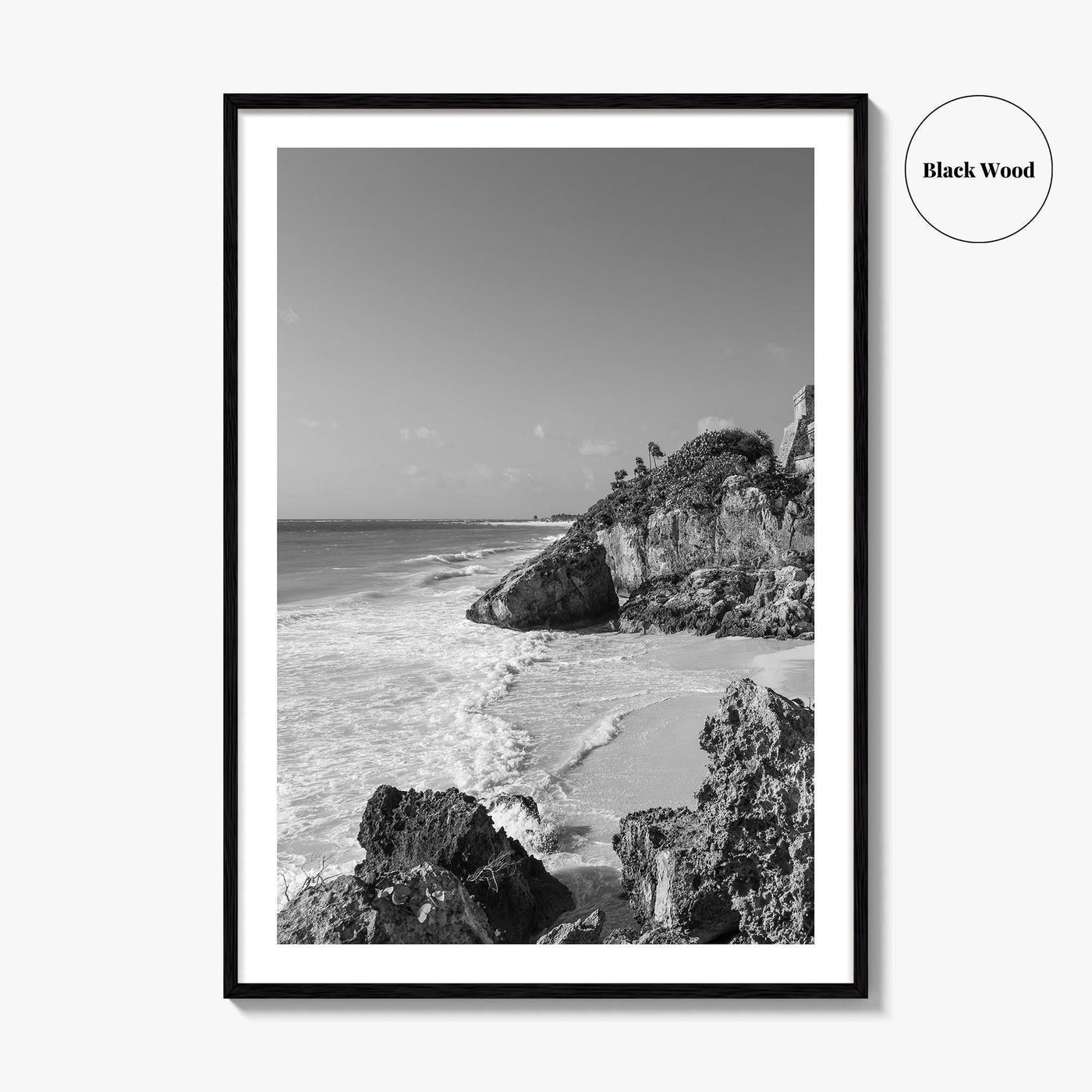 Tulum Black and White Fine Art Photo Print, Maya Ruins Quintana Roo Mexico Poster