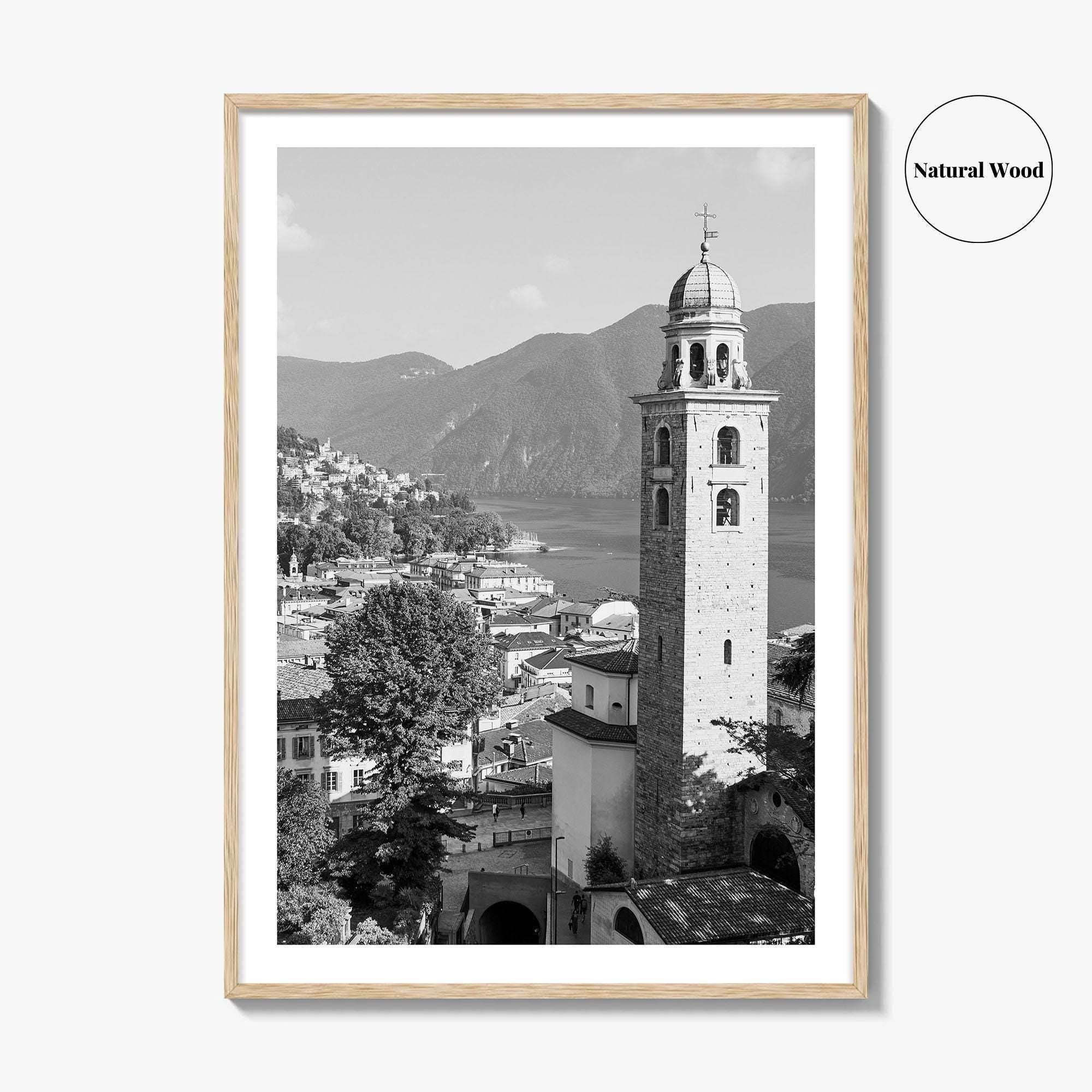 Lugano Black and White Fine Art Photo Print, Old Town, Ticino, Switzerland, Wall Decor
