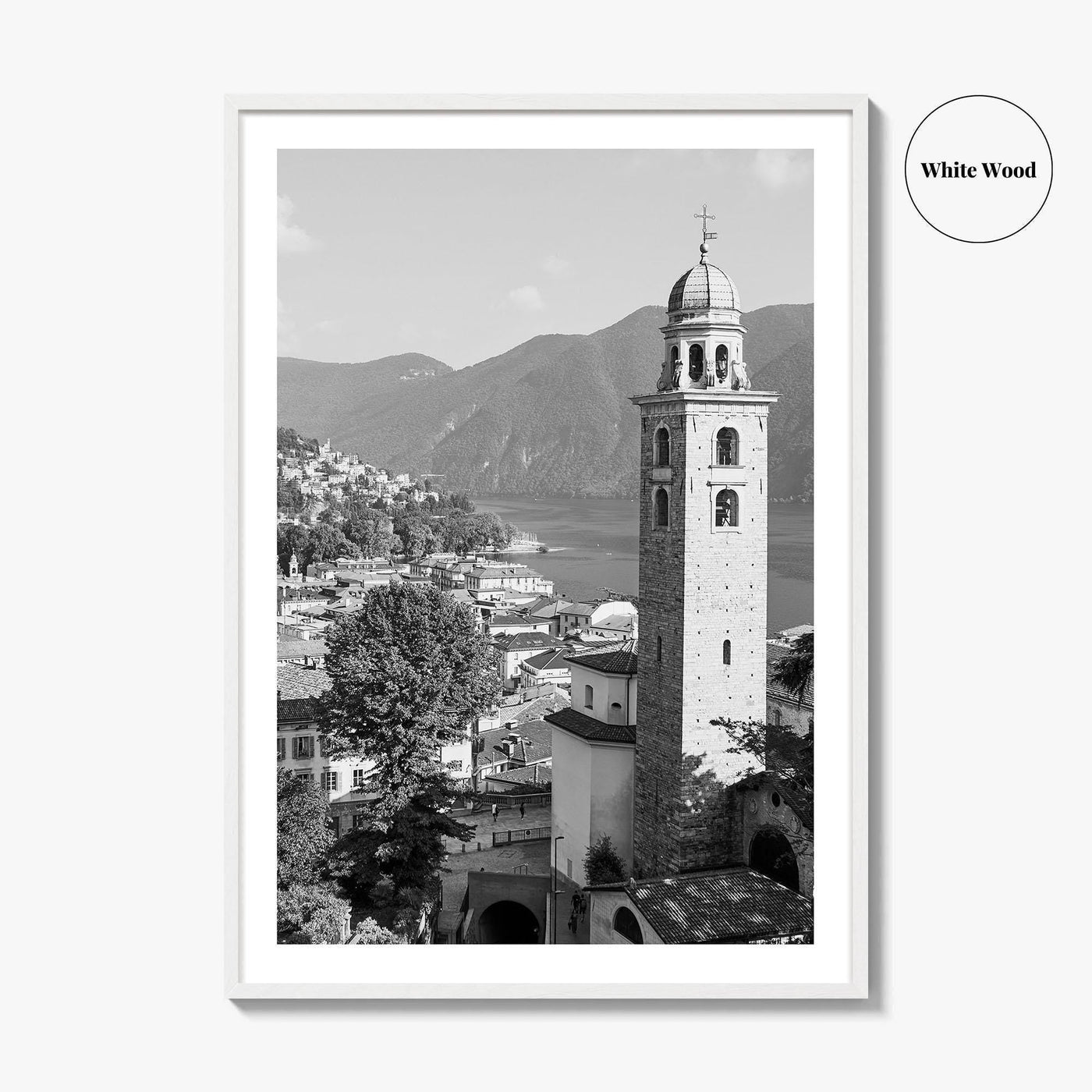 Lugano Black and White Fine Art Photo Print, Old Town, Ticino, Switzerland, Wall Decor