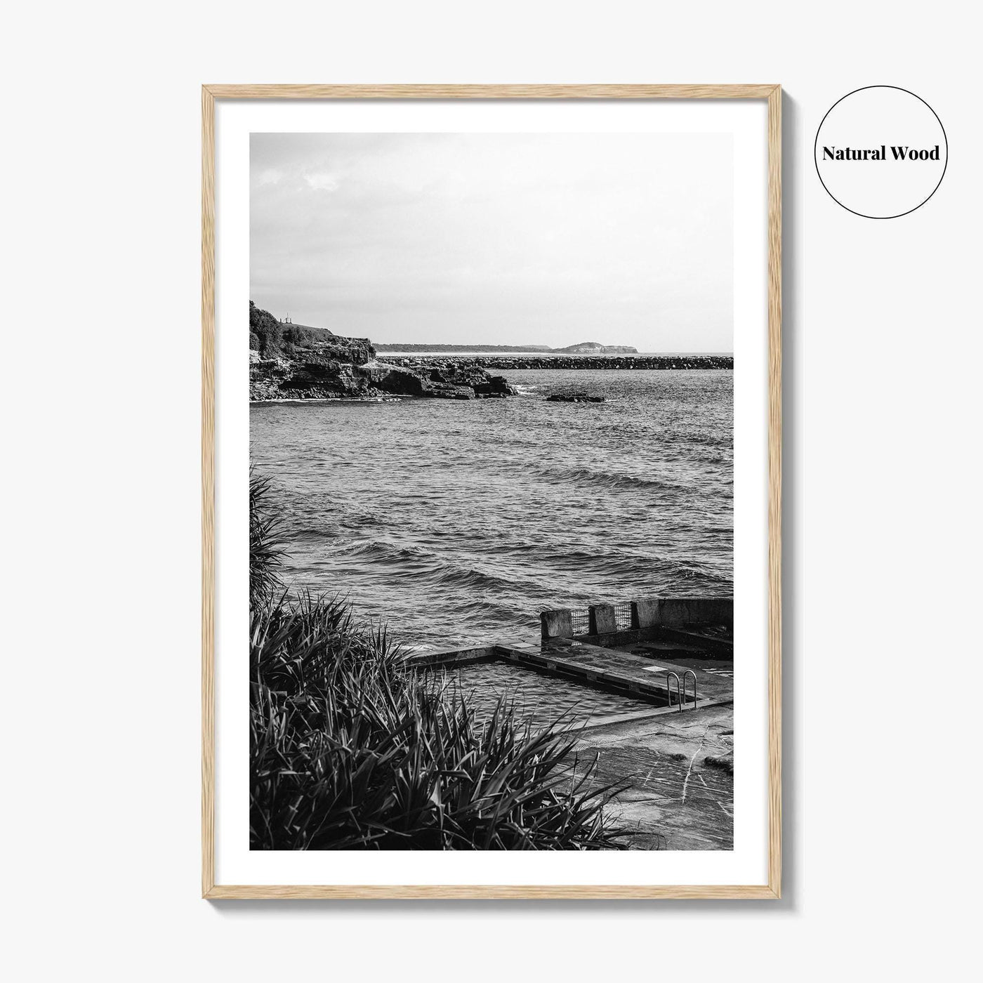 Yamba Black and White Fine Art Photo Print, Ocean Pool, NSW Australia Poster