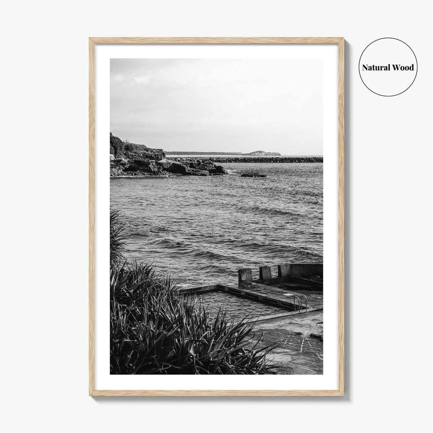 Yamba Black and White Fine Art Photo Print, Ocean Pool, NSW Australia Poster