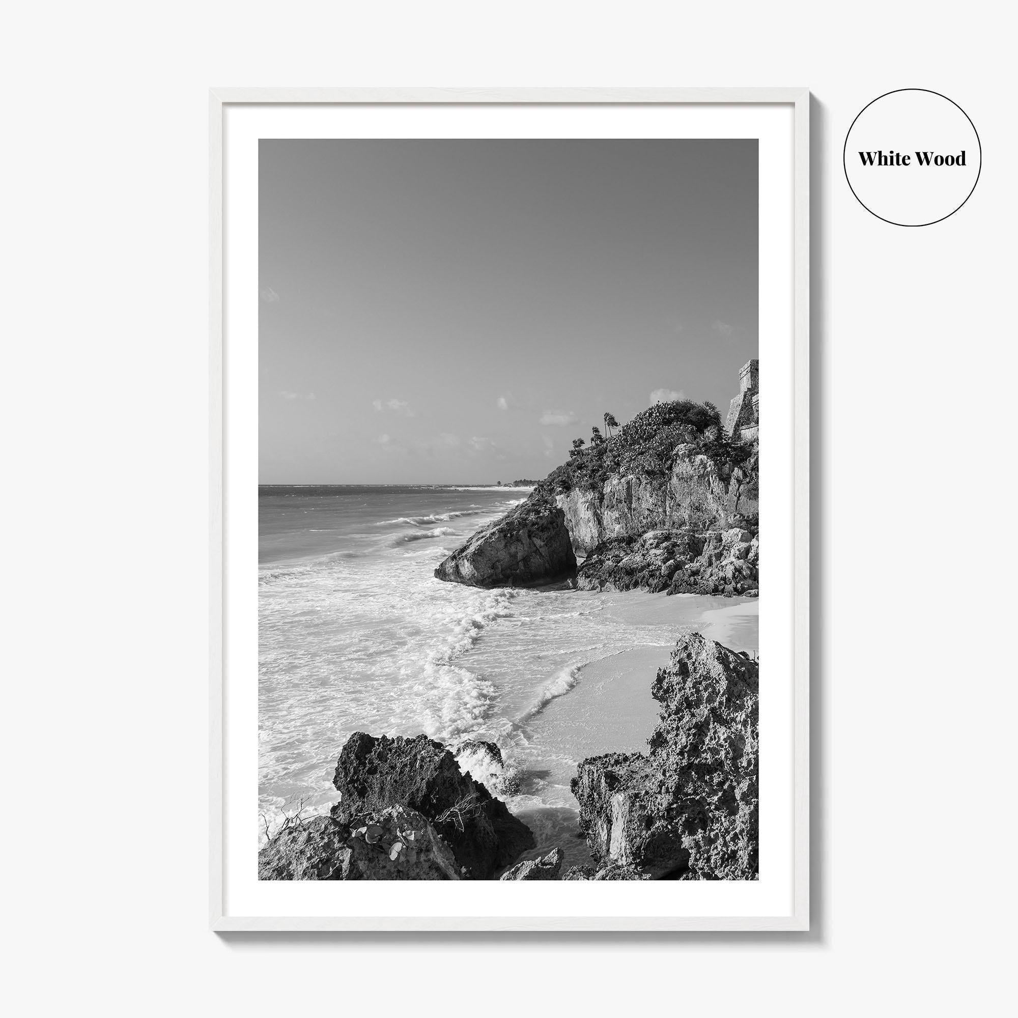 Tulum Black and White Fine Art Photo Print, Maya Ruins Quintana Roo Mexico Poster