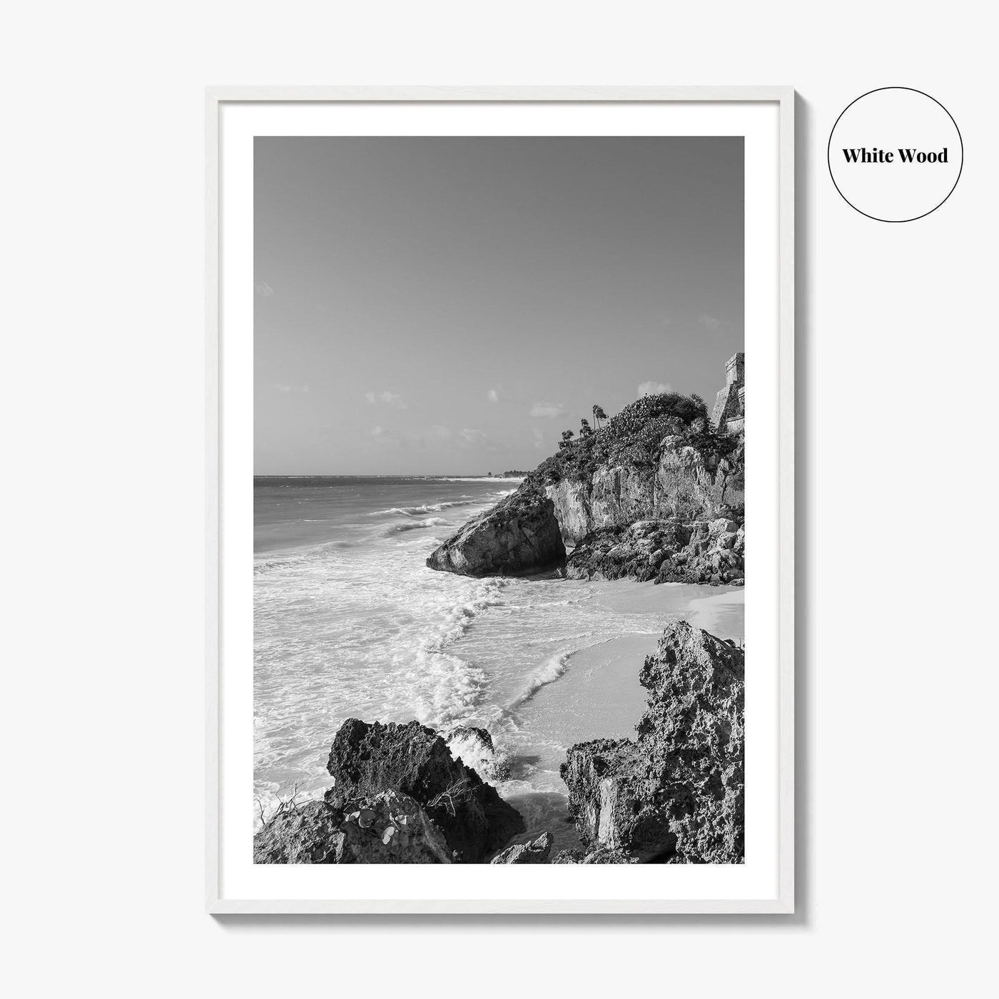 Tulum Black and White Fine Art Photo Print, Maya Ruins Quintana Roo Mexico Poster