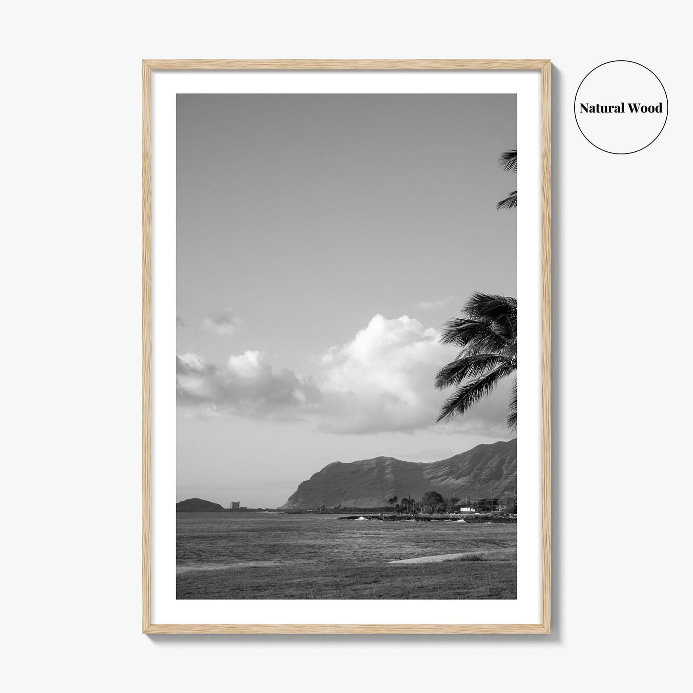 Oahu Black and White Fine Art Photo Print, Hawaii Coast Palm Trees, Wall Poster