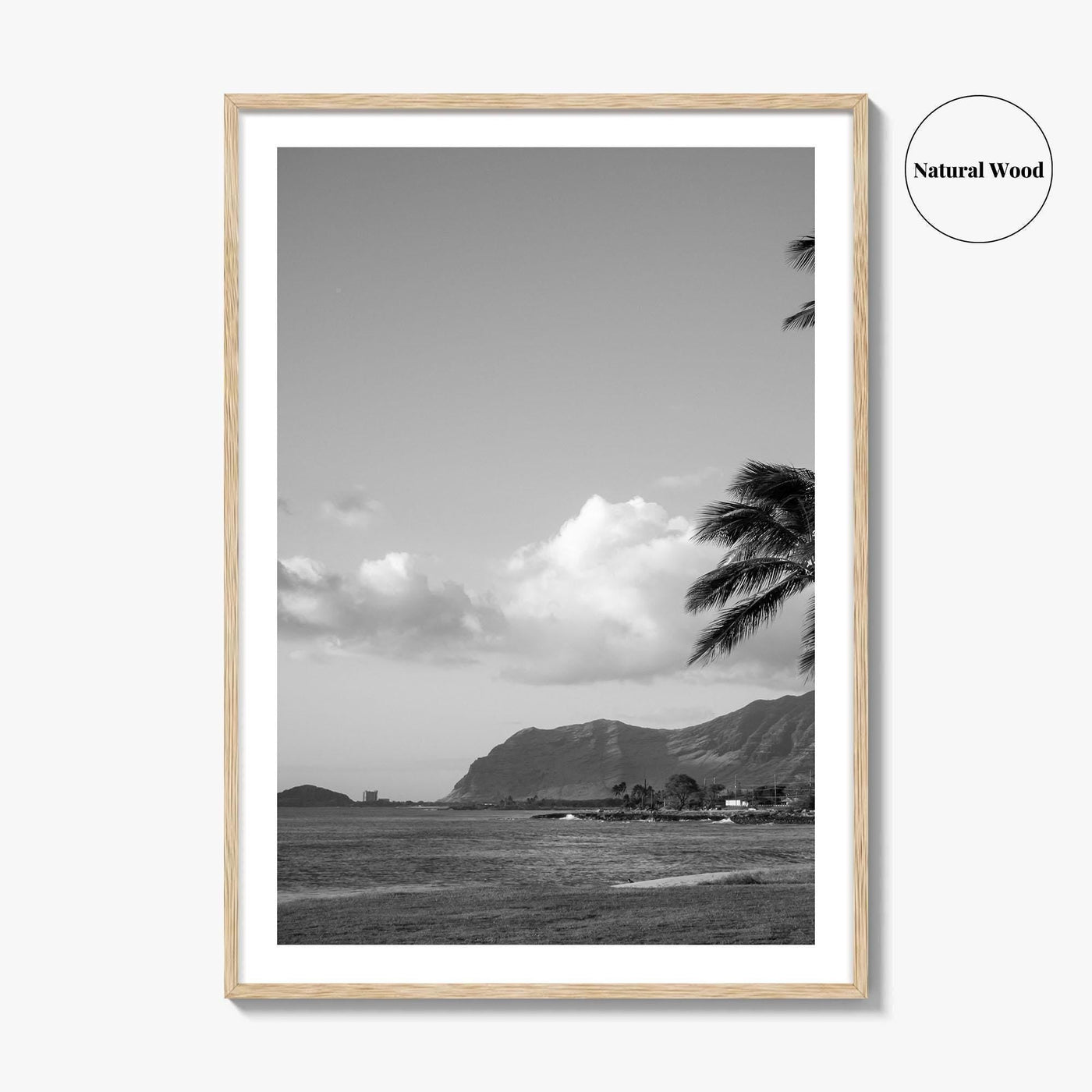 Oahu Black and White Fine Art Photo Print, Hawaii Coast Palm Trees, Wall Poster