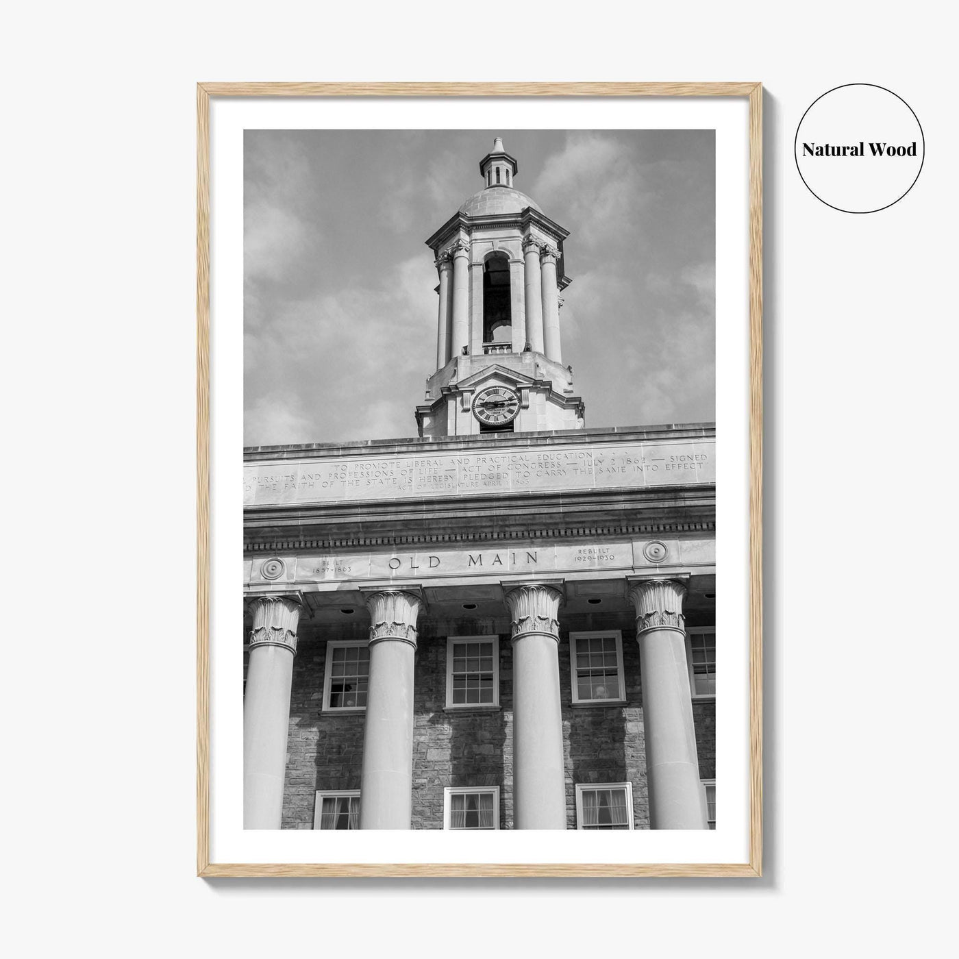 State College Black and White Fine Art Photo Print, Old Main University Park Poster