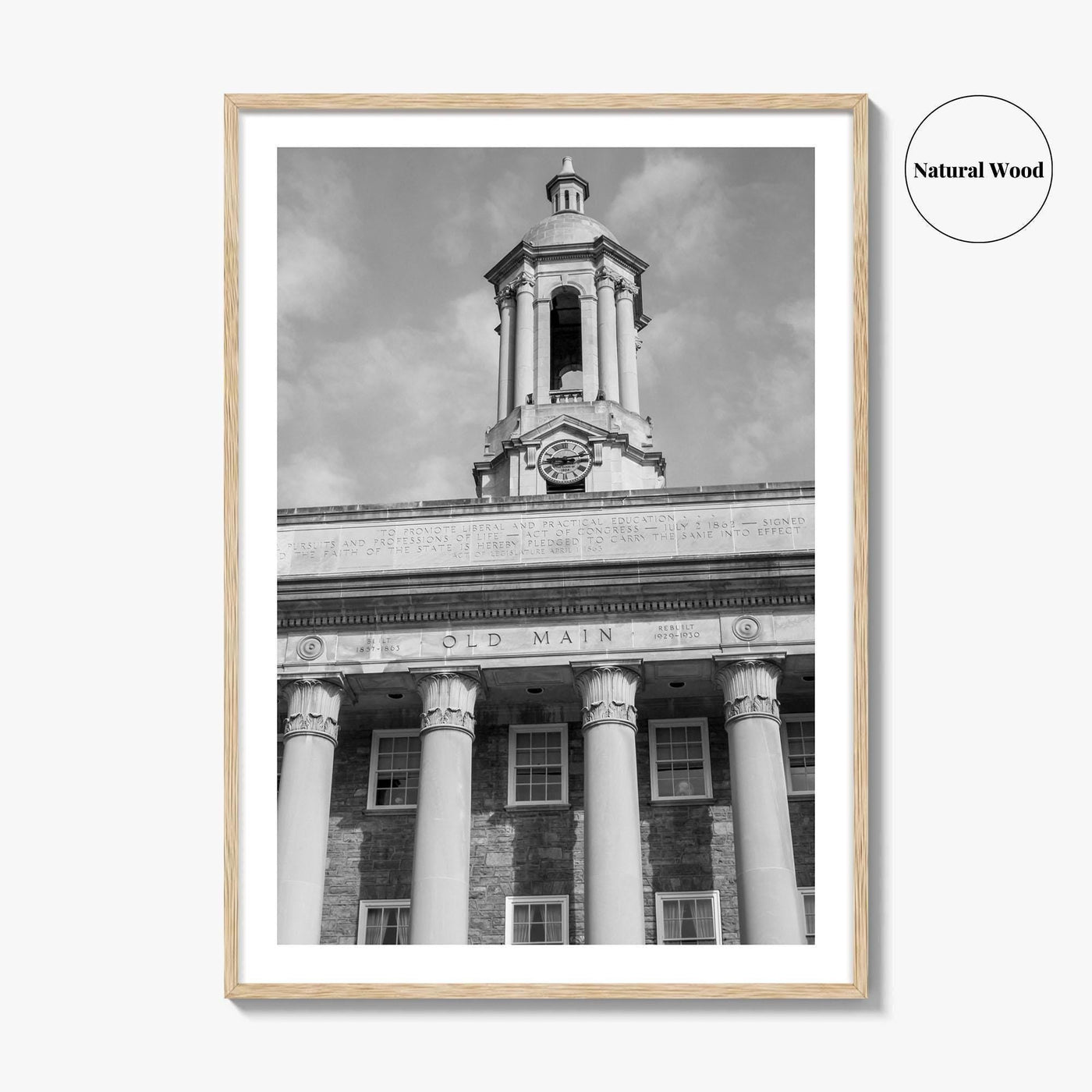 State College Black and White Fine Art Photo Print, Old Main University Park Poster