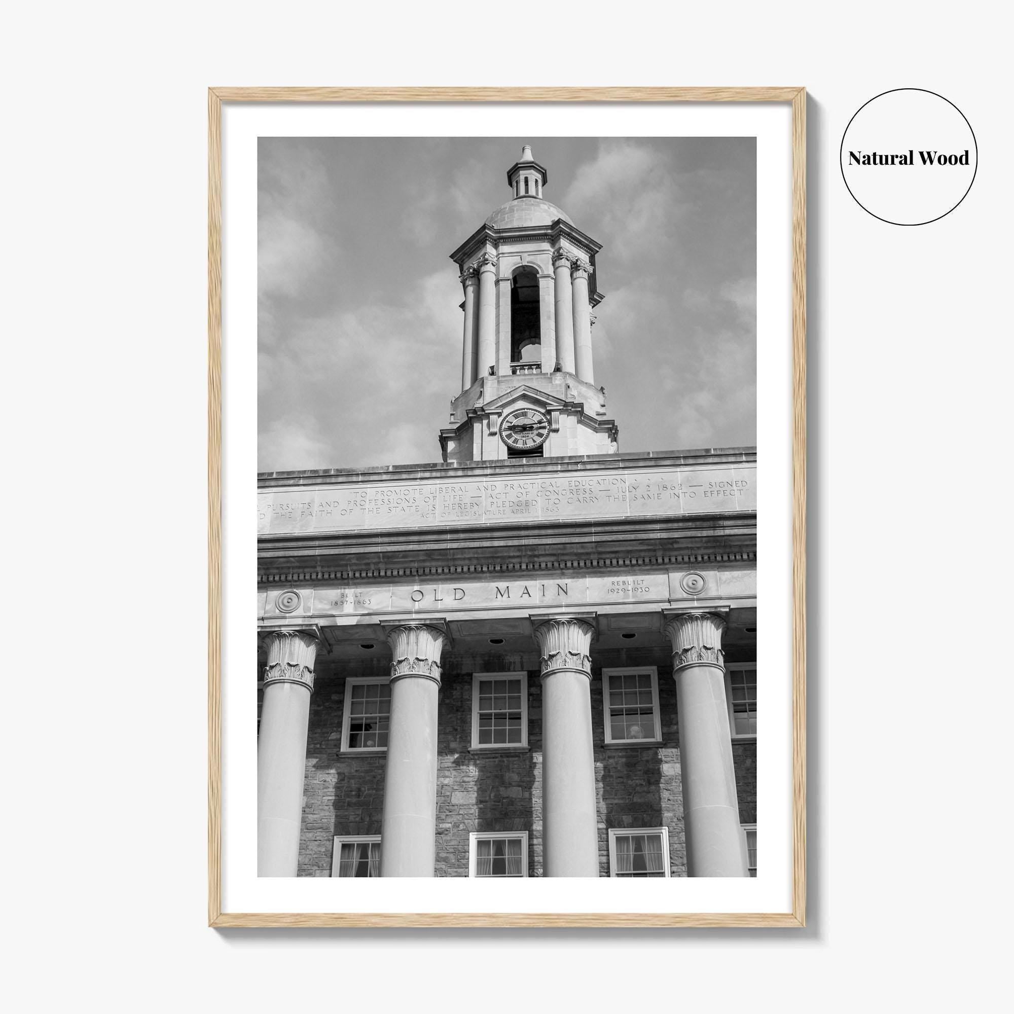 State College Black and White Fine Art Photo Print, Old Main University Park Poster