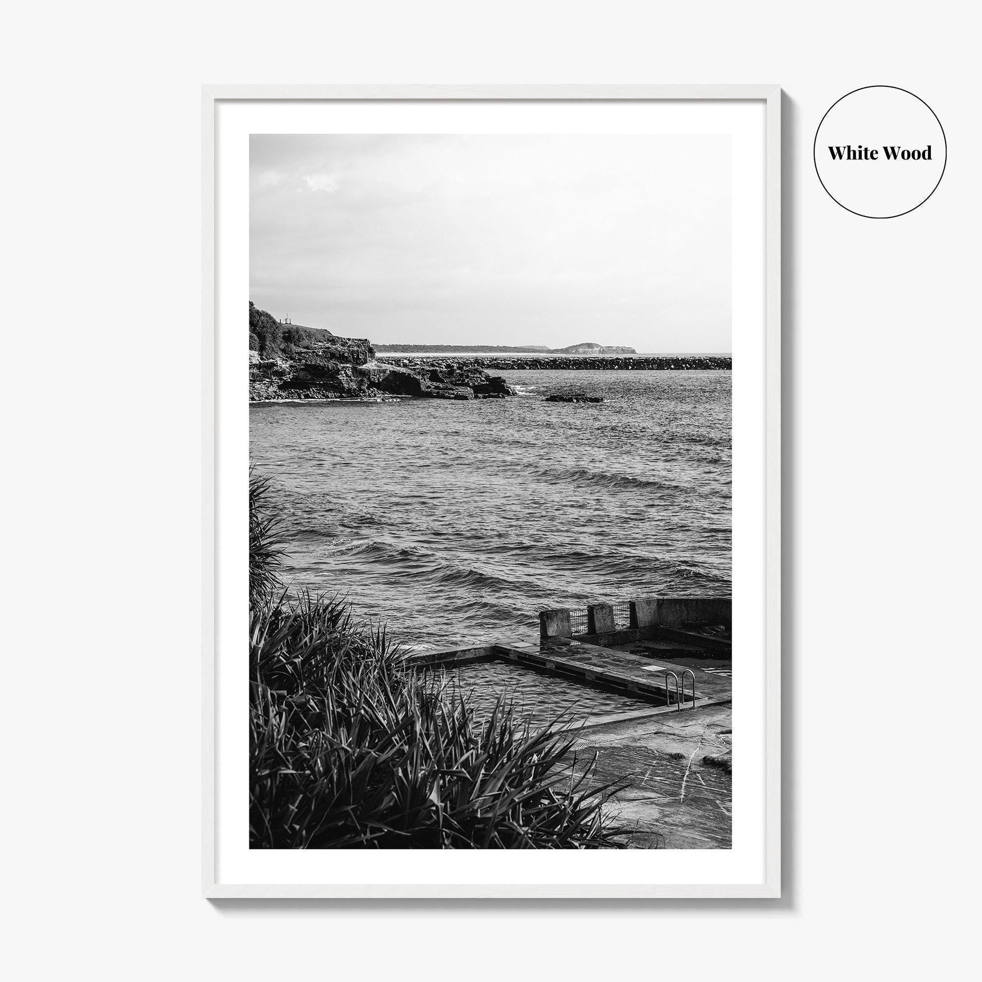 Yamba Black and White Fine Art Photo Print, Ocean Pool, NSW Australia Poster