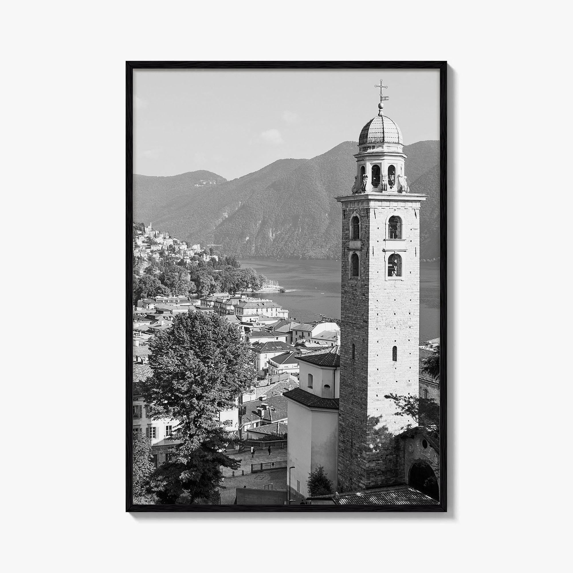 Lugano Black and White Fine Art Photo Print, Old Town, Ticino, Switzerland, Wall Decor
