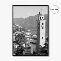 Lugano Black and White Fine Art Photo Print, Old Town, Ticino, Switzerland, Wall Decor