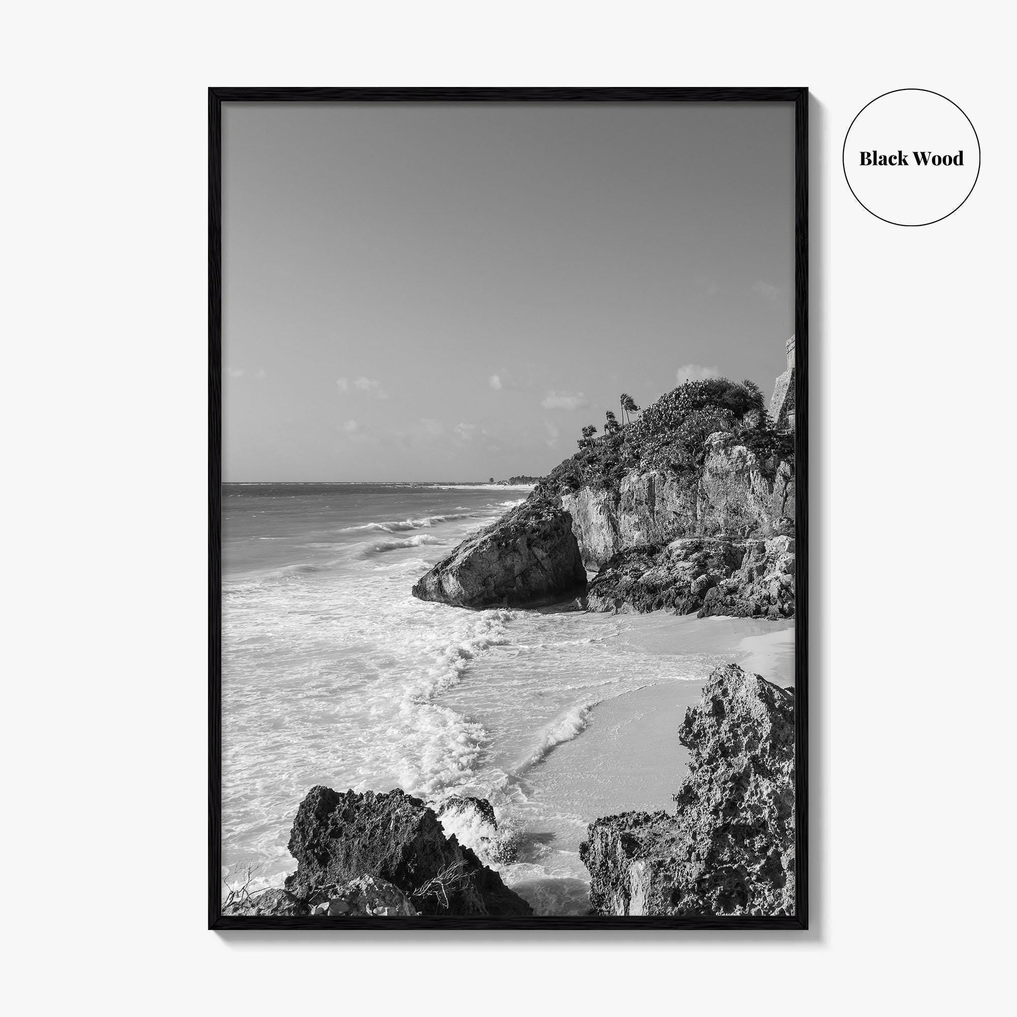 Tulum Black and White Fine Art Photo Print, Maya Ruins Quintana Roo Mexico Poster