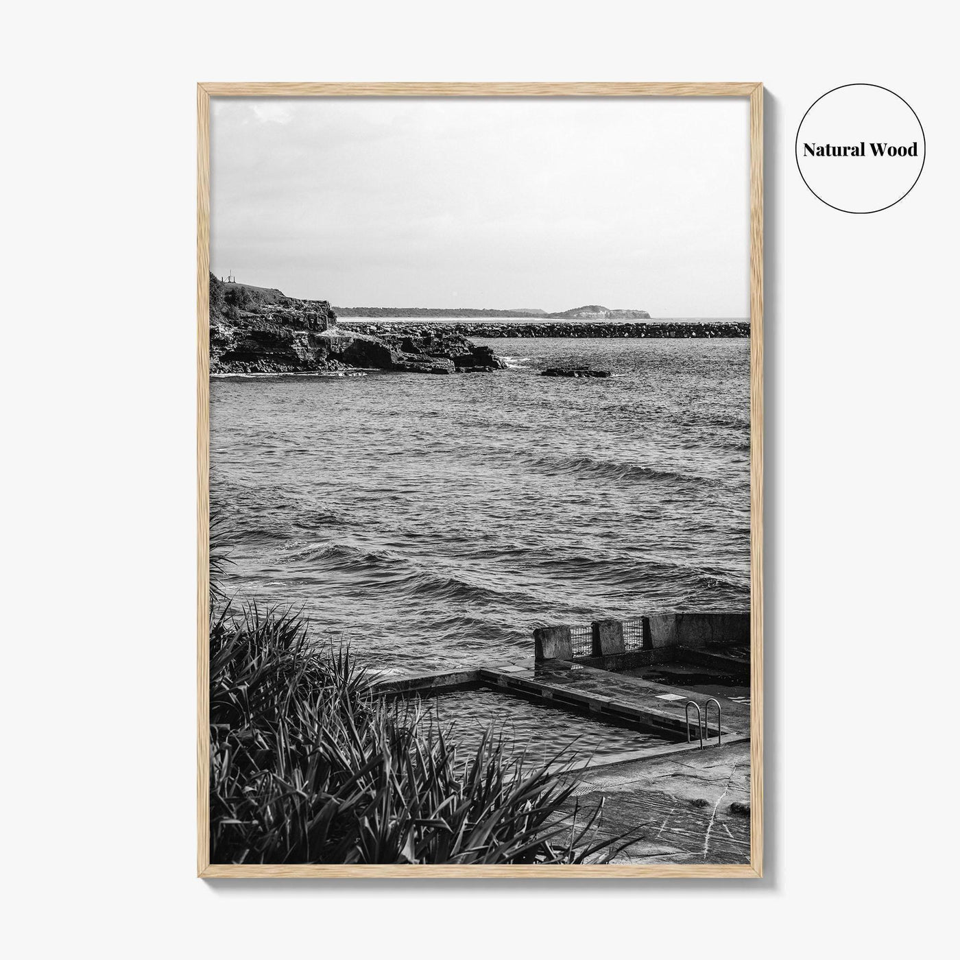 Yamba Black and White Fine Art Photo Print, Ocean Pool, NSW Australia Poster