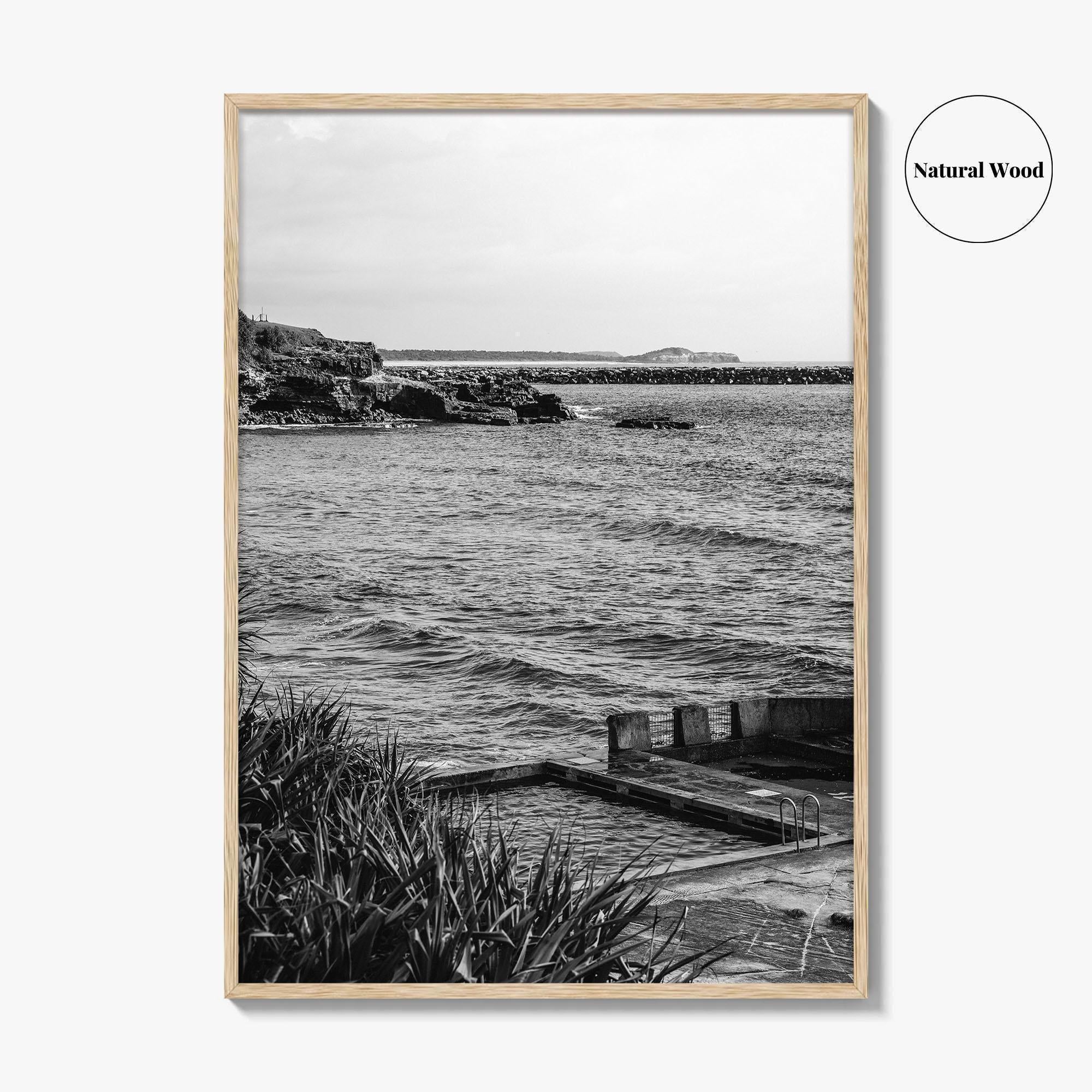 Yamba Black and White Fine Art Photo Print, Ocean Pool, NSW Australia Poster