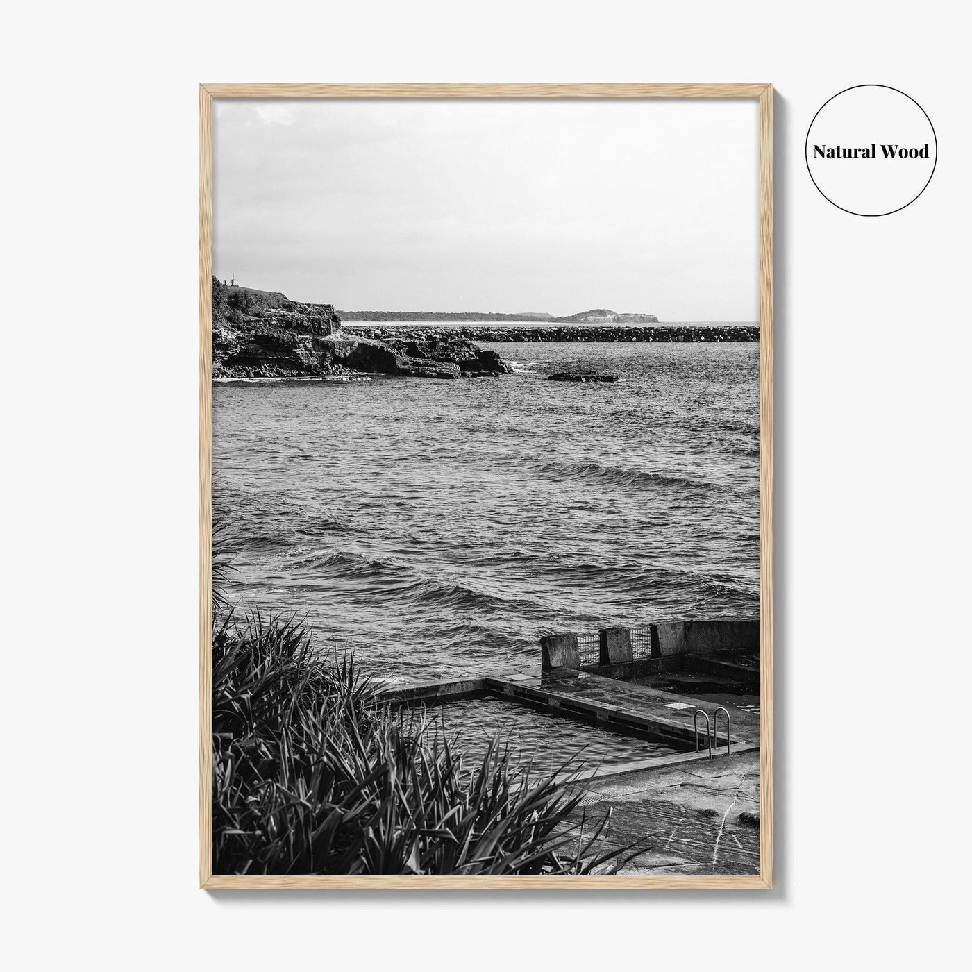 Yamba Black and White Fine Art Photo Print, Ocean Pool, NSW Australia Poster