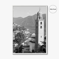 Lugano Black and White Fine Art Photo Print, Old Town, Ticino, Switzerland, Wall Decor