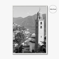 Lugano Black and White Fine Art Photo Print, Old Town, Ticino, Switzerland, Wall Decor
