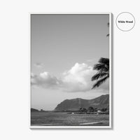 Oahu Black and White Fine Art Photo Print, Hawaii Coast Palm Trees, Wall Poster