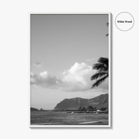 Oahu Black and White Fine Art Photo Print, Hawaii Coast Palm Trees, Wall Poster