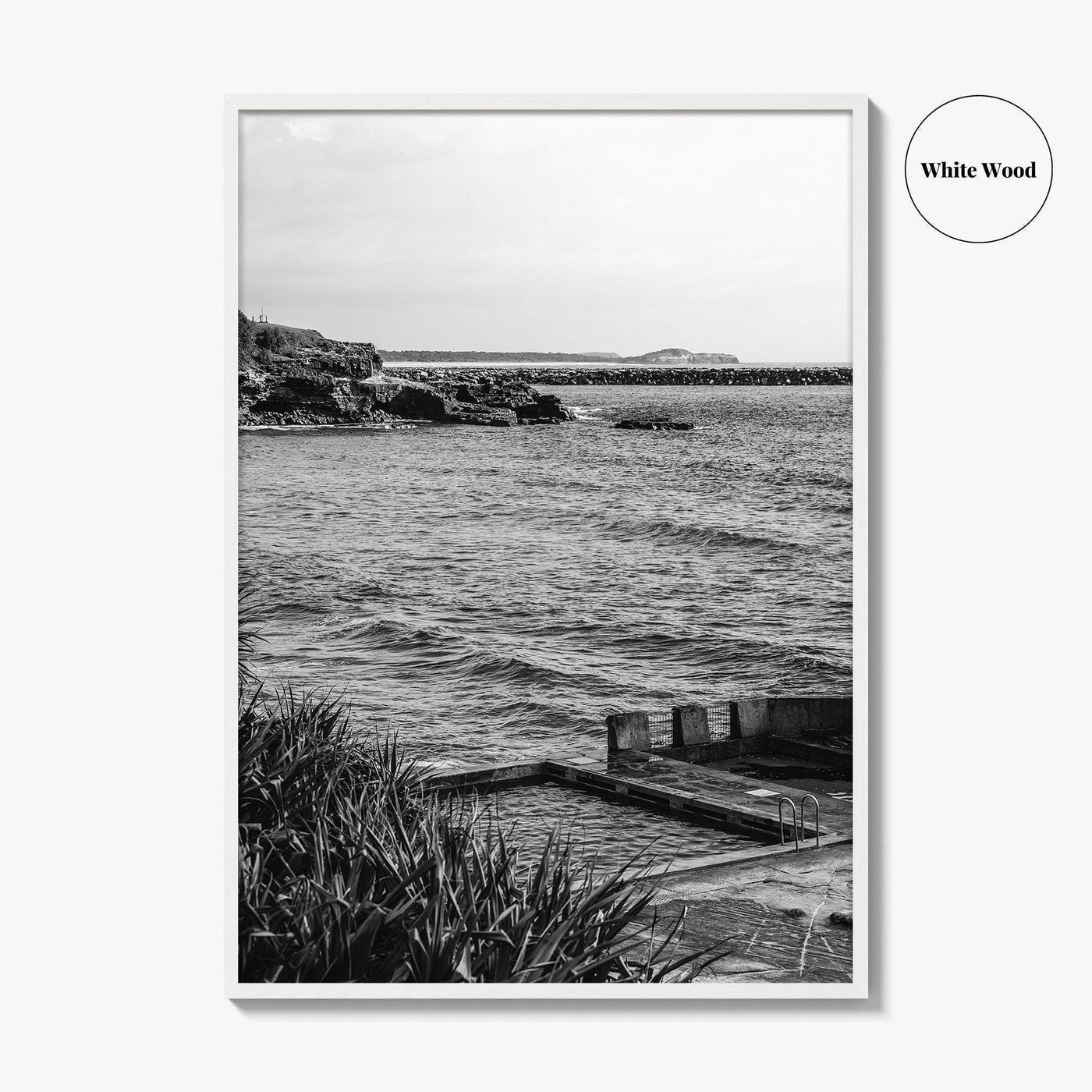 Yamba Black and White Fine Art Photo Print, Ocean Pool, NSW Australia Poster
