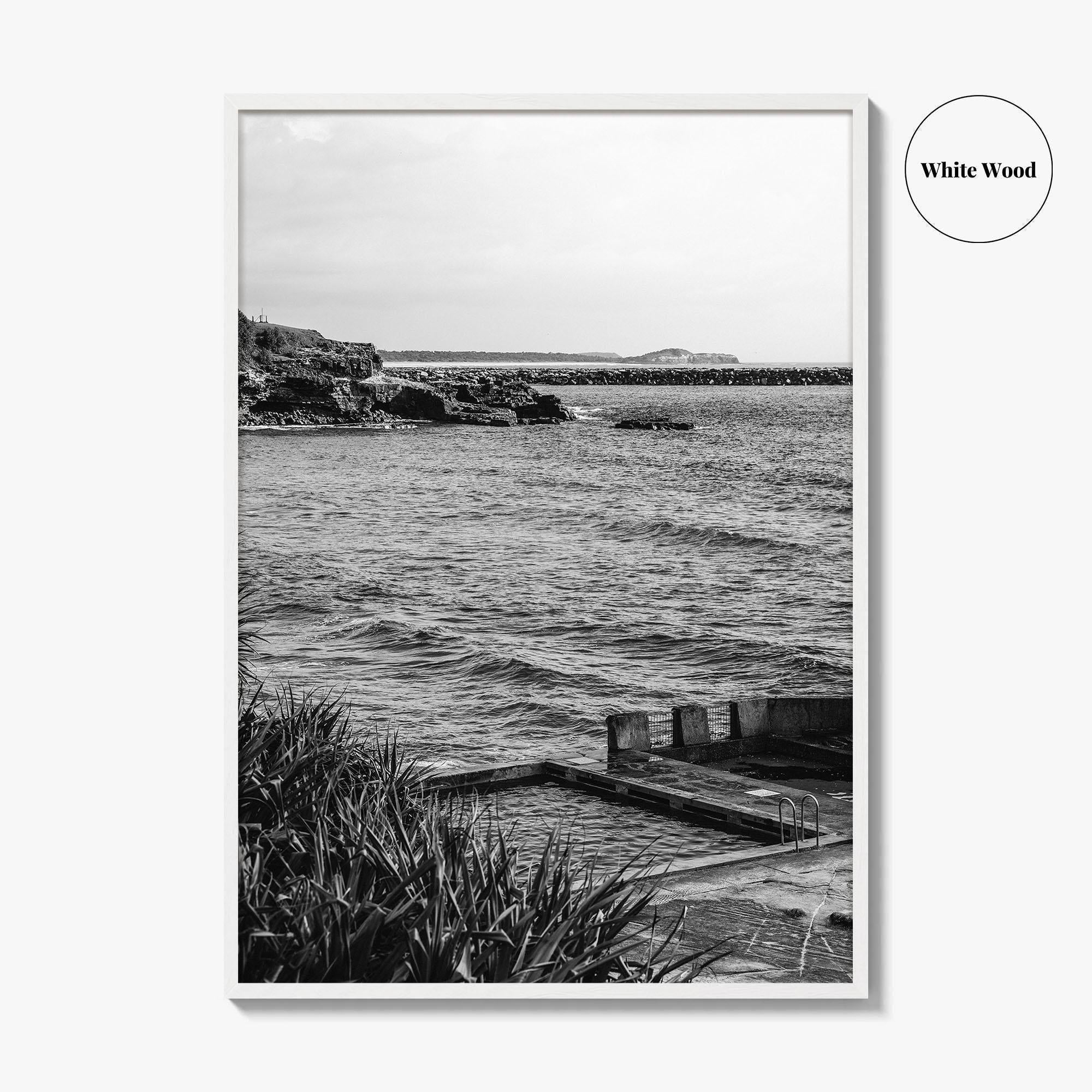 Yamba Black and White Fine Art Photo Print, Ocean Pool, NSW Australia Poster