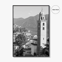 Lugano Black and White Fine Art Photo Print, Old Town, Ticino, Switzerland, Wall Decor