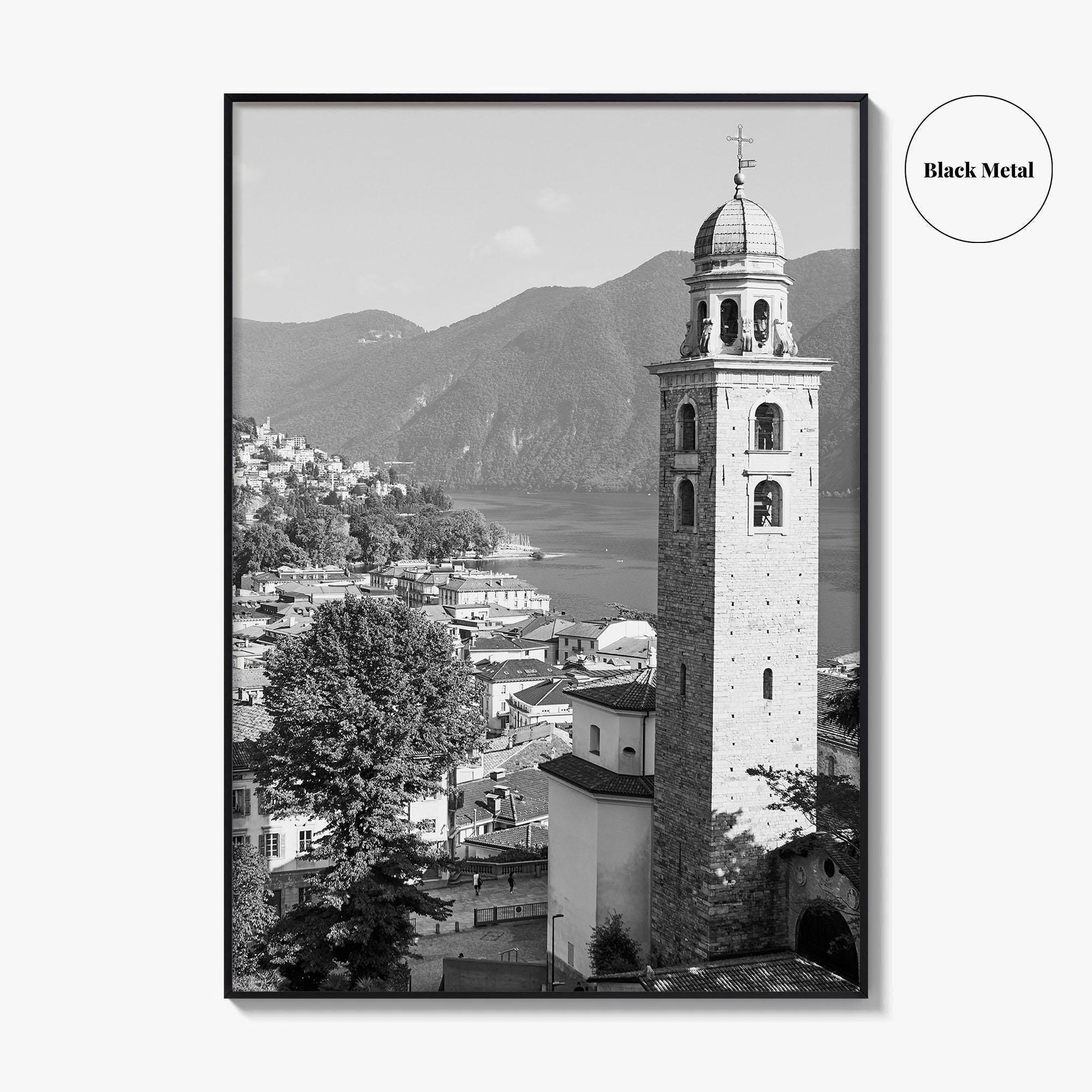 Lugano Black and White Fine Art Photo Print, Old Town, Ticino, Switzerland, Wall Decor