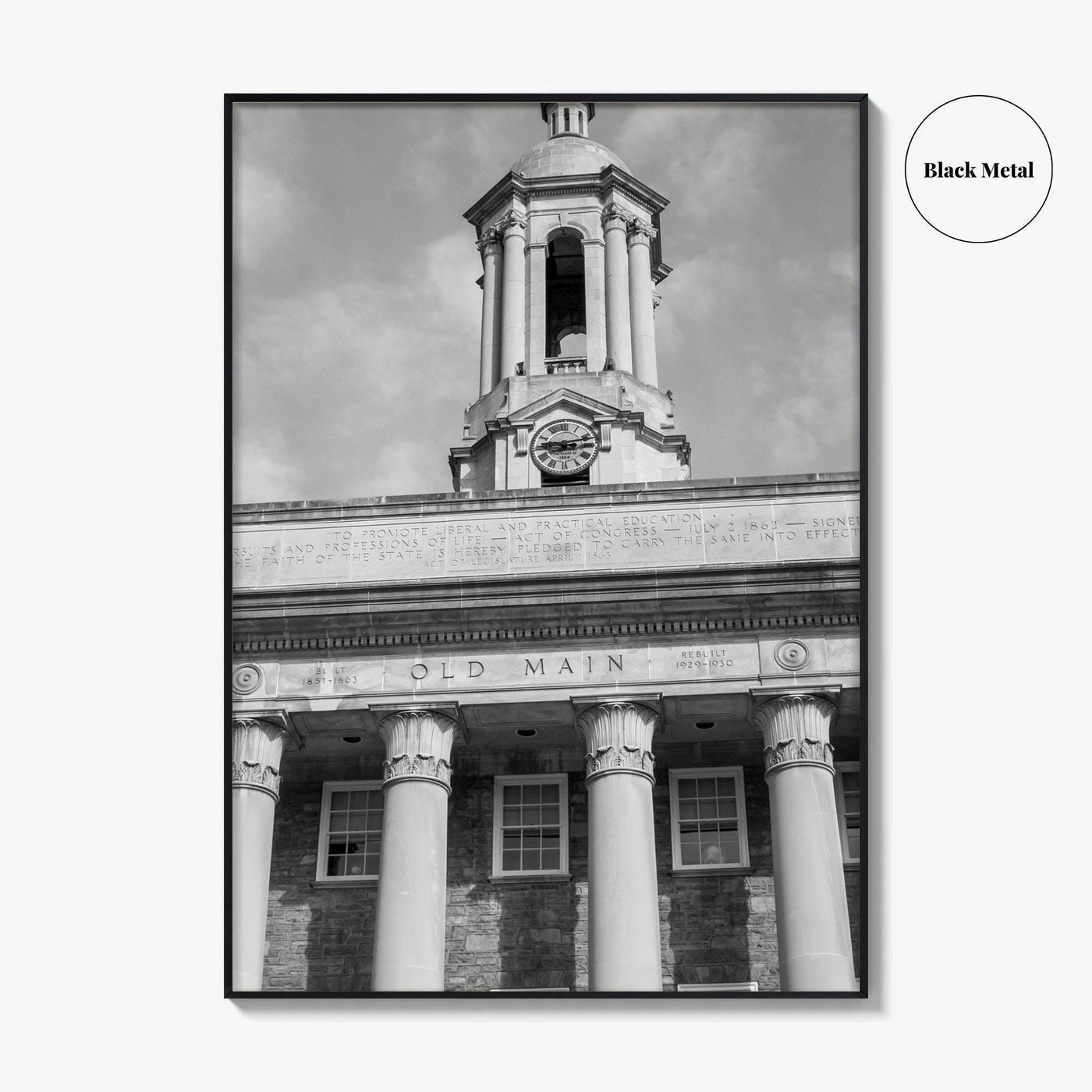 State College Black and White Fine Art Photo Print, Old Main University Park Poster