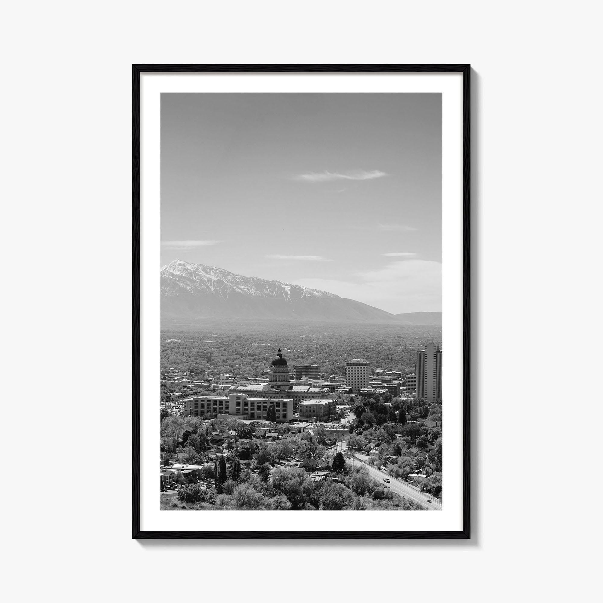 Salt Lake City Skyline Black and White Fine Art Photo Print, Utah Wall Poster