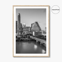 Austin Skyline Black and White Fine Art Photo Print, Texas Colorado River Poster