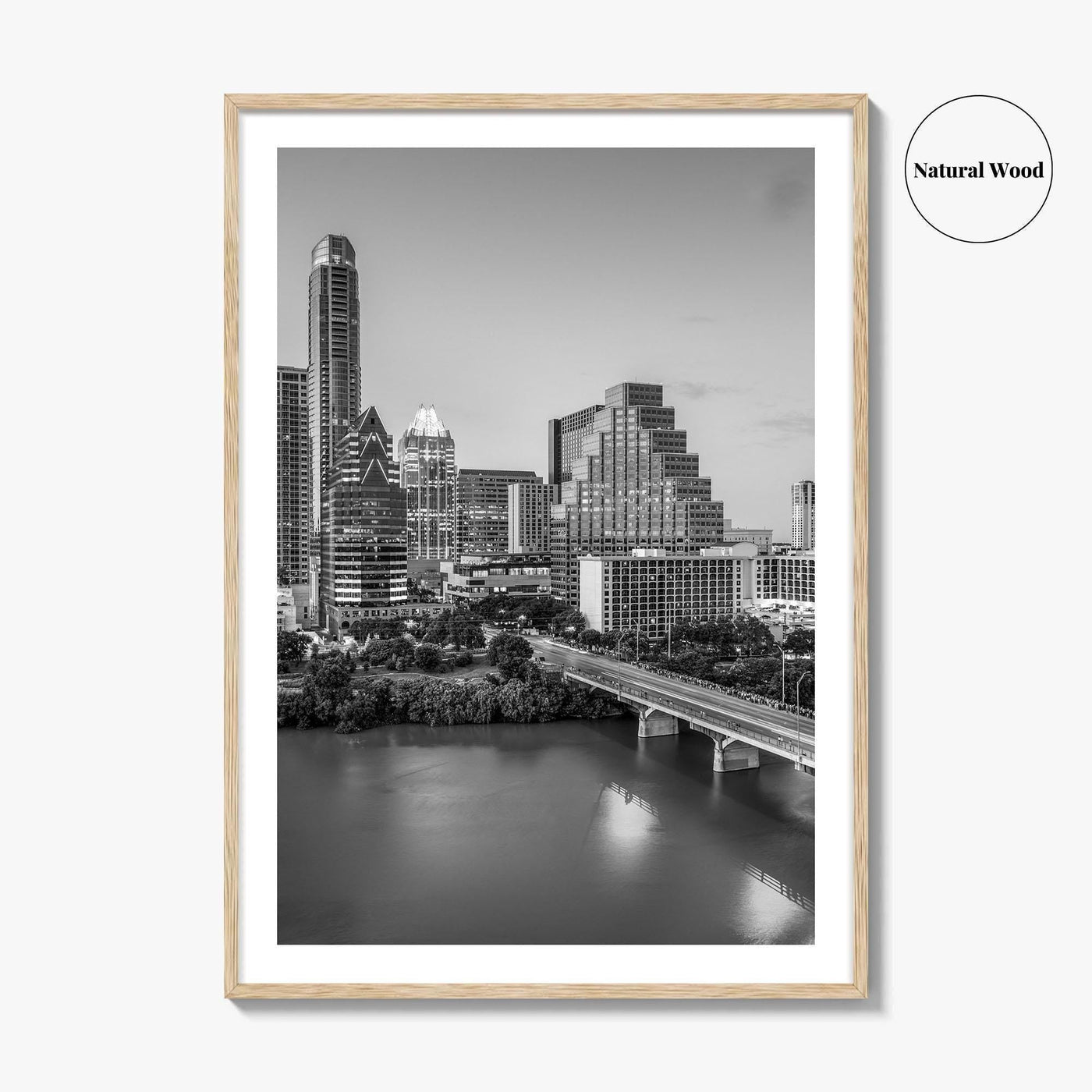 Austin Skyline Black and White Fine Art Photo Print, Texas Colorado River Poster