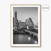 Austin Skyline Black and White Fine Art Photo Print, Texas Colorado River Poster