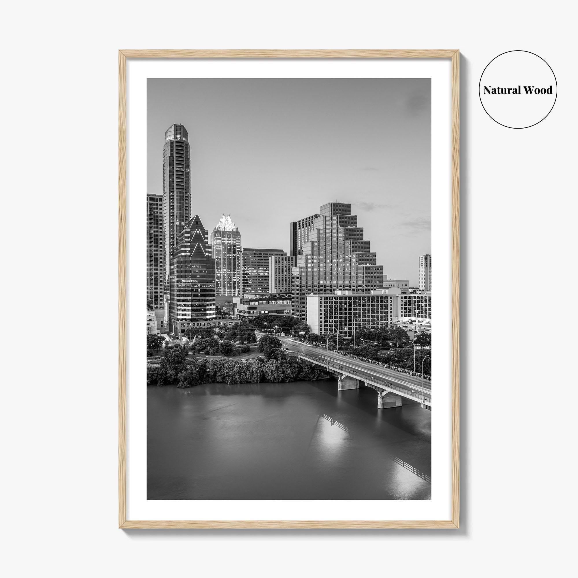 Austin Skyline Black and White Fine Art Photo Print, Texas Colorado River Poster