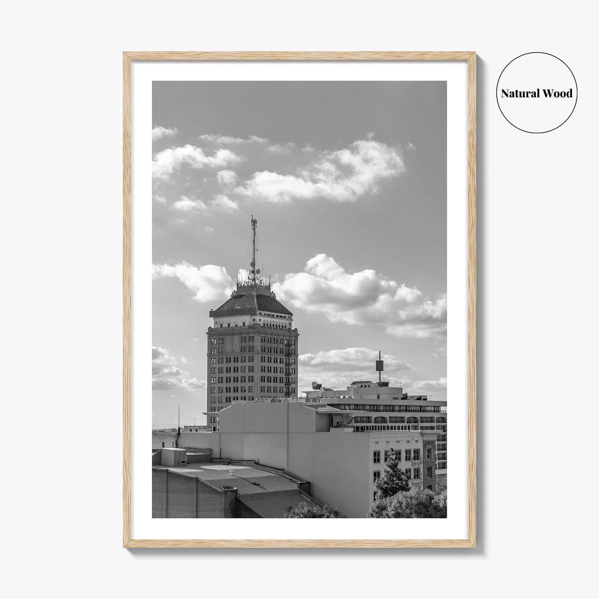 Fresno Skyline Black and White Fine Art Photo Print, Downtown California Poster