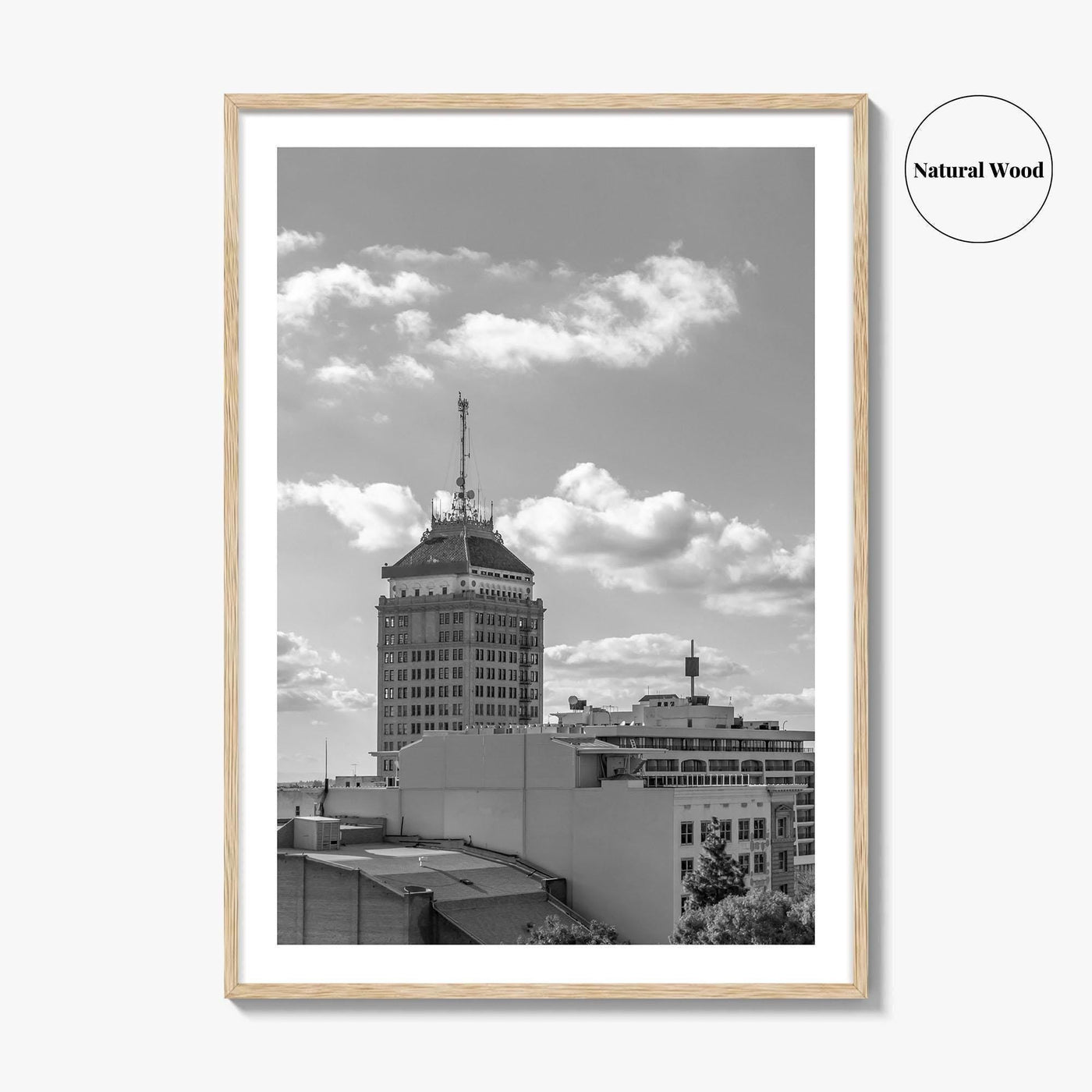 Fresno Skyline Black and White Fine Art Photo Print, Downtown California Poster